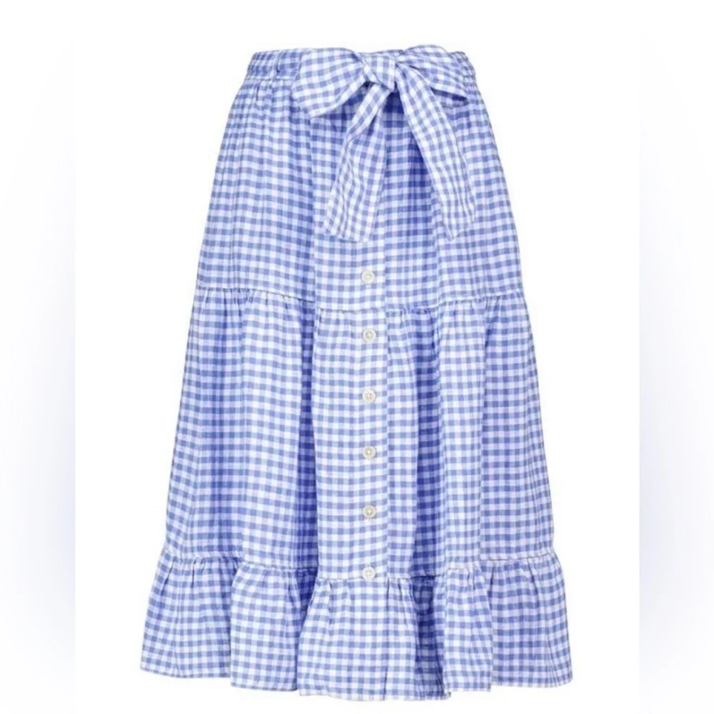 NEW Polo Ralph Lauren | Gingham Check‎ Blue White Midi Skirt Sz 16 - Picture 2 of 9